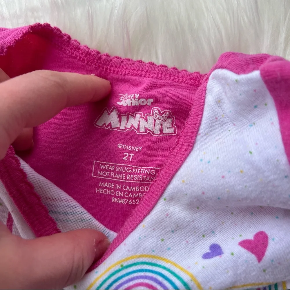Disney Junior White and Pink Multicolored Minnie Mouse Pajama Set